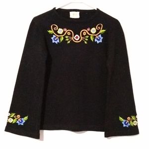 Black Embroidered Trumpet Sleeve Sweatshirt S M